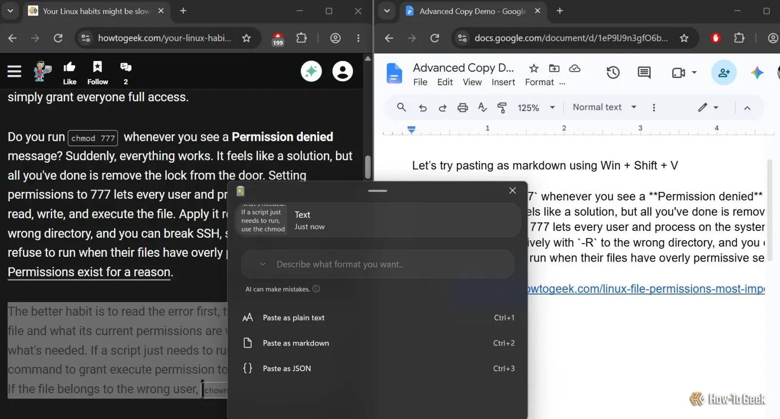 PowerToys Advanced Paste pretvara objavljeni članak u Markdown format.