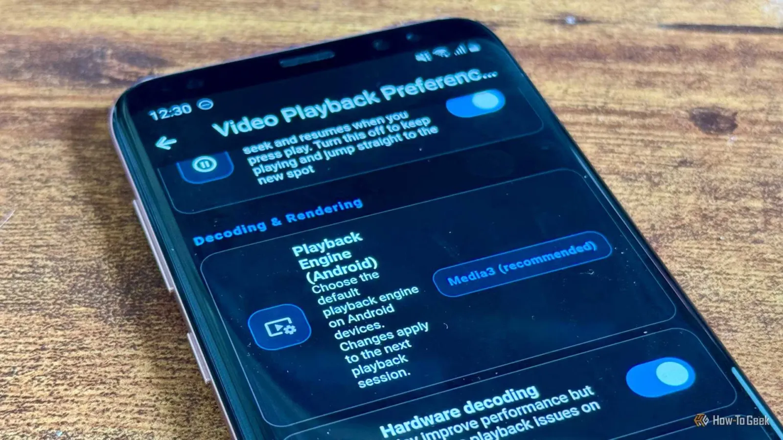Prikaz postavki video reprodukcije na Android uređaju.